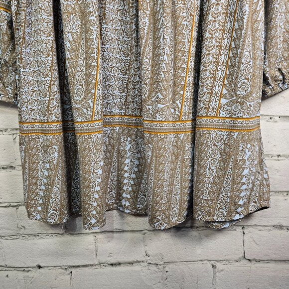 WOMENS BOHO DRESS BY LOVE, GRAY AND BLUE WITH GREEN CROCHETED LACE DETAIL SIZE S - Picture 8 of 8